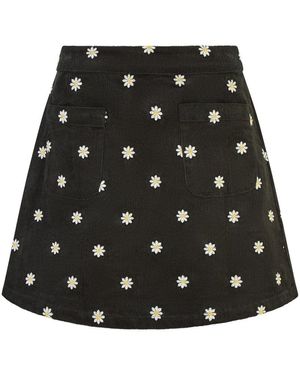 Yumi' Corduroy Embroidered Daisy Mini Skirt - Black