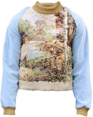 Absurde Landscape Embroidered Velvet Sweater - Blue