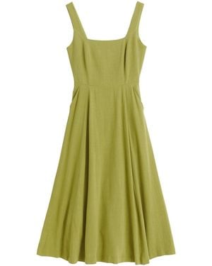 Louche Baya Linen Mix Square Neck Midi Dress - Green