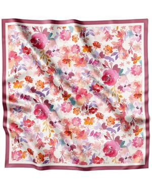 Lamberty Munich Inky Blooms Midi Silk Scarf - Pink