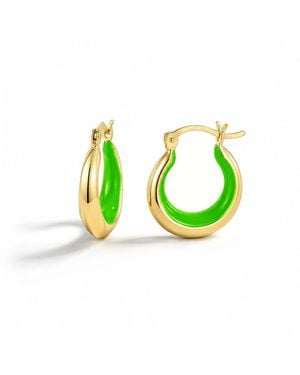 Gold & Honey Petite Slope Huggie Hoops With Neon Green Enamel
