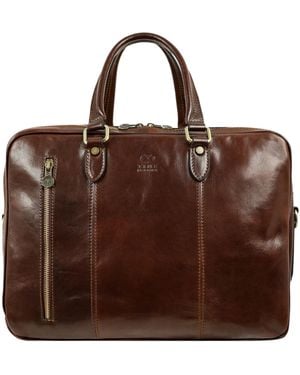 Time Resistance Leather Convertible Briefcase Backpack - Brown