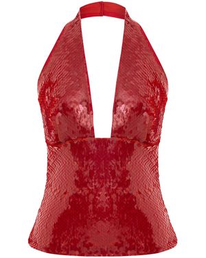 Pcfg Sequin Neck Tie Top - Red