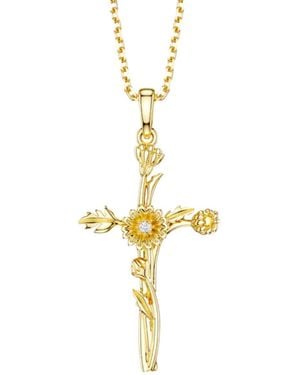 Vanimy Floral Cross April Daisy Birth Flower Necklace - Metallic