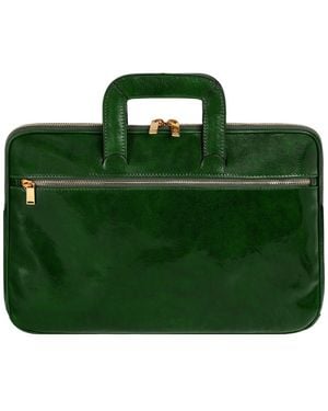 Time Resistance Leather Briefcase Laptop Bag - Green