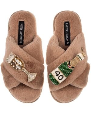 Laines London Neutrals Classic Laines Slippers With Champagne & Glass 40Th Birthday Brooches - Brown