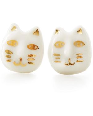 POPORCELAIN Porcelain Lucky Cat Stud Earrings - Metallic