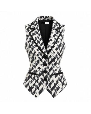 Richa Sharma Monochrome Geometric Print Tailored Waistcoat - Black