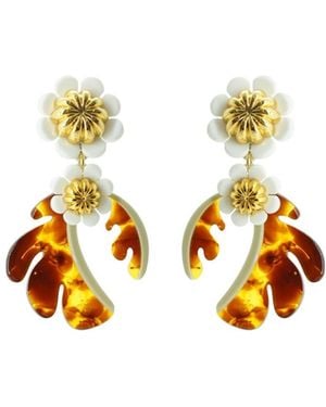 Gissa Bicalho Neutrals Handmade Acrylic Earring Cosmos Flower Caramel - Metallic