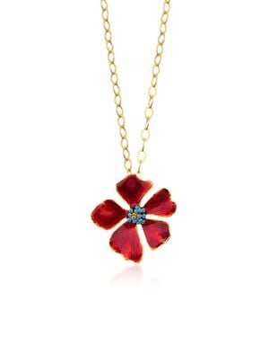 Milou Jewelry Wild Rose Flower Necklace - Red