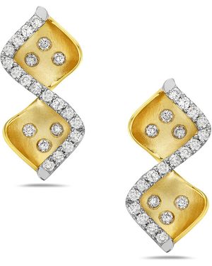 Artisan Natural Diamond Zig Zag Style Stud Earrings Yellow Gold Jewellery - Metallic