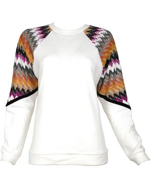 Lalipop Design Multi Colour Pointelle-Knit Garnished Sweatshirt - White