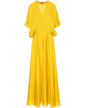 concept A trois Long Dress With V Neckline And Slit - Yellow