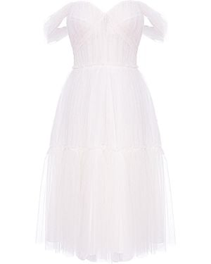 Acob a Porter Natalie Draped Tulle Midi Dress - White