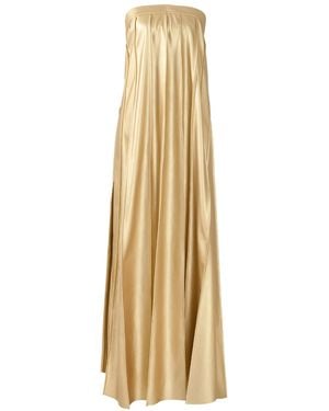 Kargede Pleated Leather Maxi Dress – Strapless Designer Evening Gown - Metallic