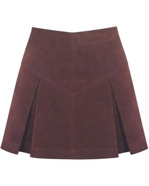 Miss Circle New York Faryn Mahogany Vegan Suede Pleated A-Line Mini Skirt - Purple