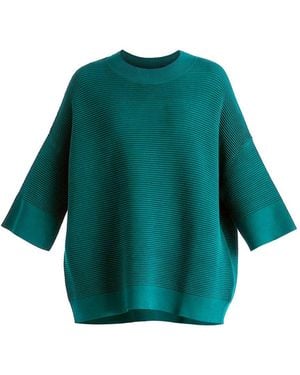 Paisie Mock Neck Cropped Sleeve Ribbed Jumper - Green