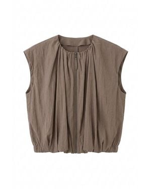Rue Les Createurs Neutrals Camel Zippered Short Sleeve Vest - Brown