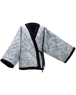 Ceva Cu Dichis Reversible Fleece Leopard Kimono Jacket Limited Edition - Blue