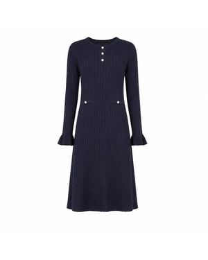 Yumi' Viscose Knitted Midi Dress With Buttons - Blue