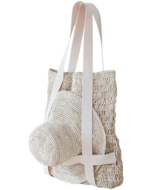 LIKHÂ Neutrals Handwoven Raffia Beach Tote And Sun Hat Set - White