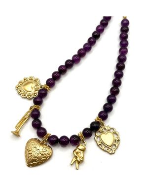 Achala Handcrafted Puple Jade Heart Necklace - Metallic