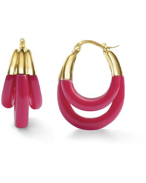 Gold & Honey Triple Hoop Lucite Earrings - Red