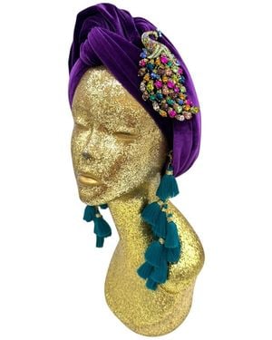 Julia Clancey Aubergine Peacock Chacha Turban - Blue