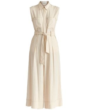 Paisie Neutrals Linen Blend Jumpsuit With Stitch Details - Natural