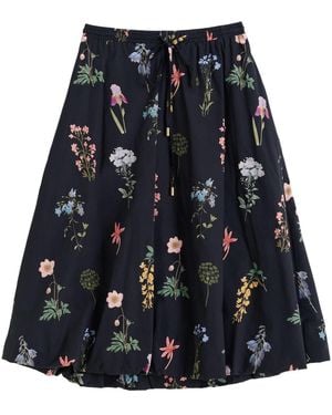 Louche Dixie Flower Press Print Balloon Hem Midi Skirt - Blue