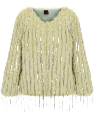Black Cake Celery Chic Ultimate Faux Fur Sequin Dazzle Statement Jacket - Green