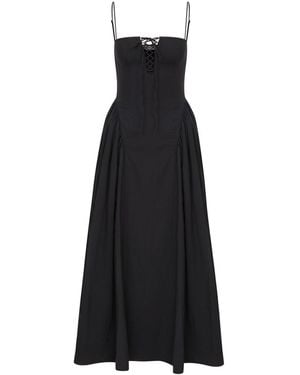 Decolet the label Raquel Lace-Up Cotton Maxi Dress - Black
