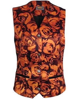 Lalipop Design Floral Digital Print & Vegan Leather Vest - Orange