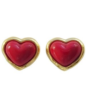 POPORCELAIN Porcelain Heart Stud Earrings - Red