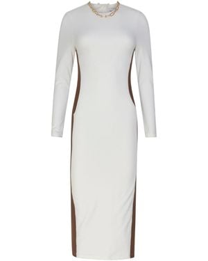 Circular Path Maxi Long Sleeve Side Action Dress - White