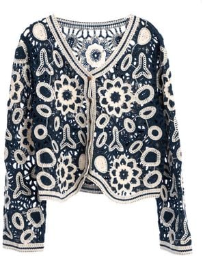 Saachi Floral Lace Crochet Short Jacket - Blue
