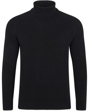 Paul James Knitwear Midweight Cotton Bernard Ribbed Roll Neck Jumper - Blue
