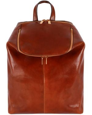 Time Resistance Cognac Leather Backpack - Brown