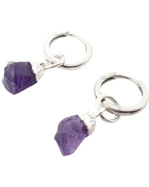 Sophelia Raw Amethyst February Birthstone Sterling Huggies - Purple
