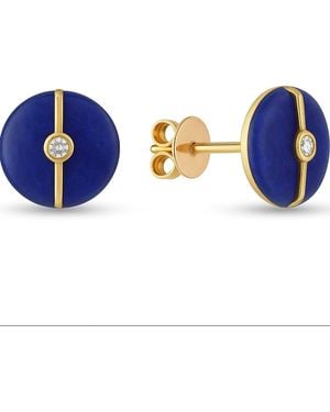 Ecce | Artisan Diamonds Enamelled Mini Multi Diamond Buttons 14K Earring - Blue