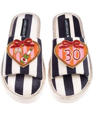 Laines London Flatform Stripe Open Toe Slippers With Stripe Heart 30Th Birthday Brooches - Red