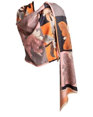 Saachi Flower Block Reversible Scarf - Orange