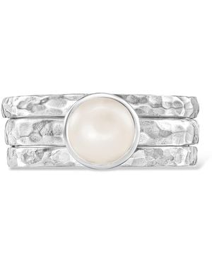 Dower & Hall Wondrous Pearl Twinkle Stacking Rings Set - White