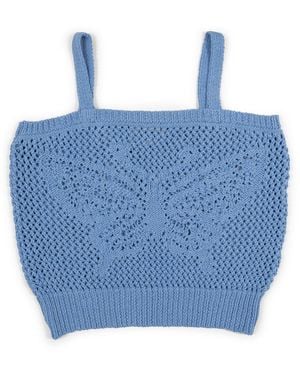 Gigi Knitwear Butterfly Cotton Knit Tank Top - Blue