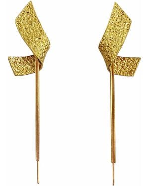 Bellatrix Moon Rock Texture Twisted Earring With Detachable Chain Tassel Charm - Metallic