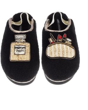 Laines London Flatform Cloud Closed Toe Slippers With Beauty Queen Brooches - Black