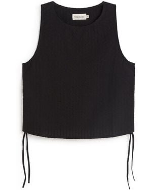 Thinking Mu Gathered Seersucker Florence Top - Black