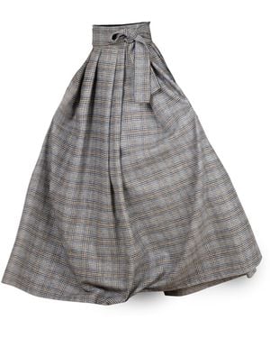 Nikka Place Long Wool Skirt With High Waist And Bow - Grey