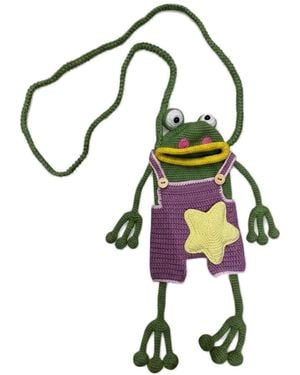 Ana Chic Lilac Frog Handmade Crochet Crossbody Phone Bag - Black