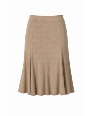 Conquista Flared Midi Skirt With Soft Stretch Finish - Natural